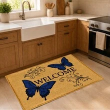 1pc Butterfly Print Faux Cashmere Kitchen Mat, Absorbent Kitchen Floor Mat, Kitchen Rug, Long Runner Mat, Sink Front Mat, Suitable For Kitchen, Bathroom, Entryway, Hallway, Laundry Room And Home Decor - Multicolor - View 5