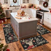 1/2/3pcs Christmas Theme Kitchen Rug, Flannel Kitchen Mat, Soft Comfortable Absorbent Non-Slip Machine Washable With Non-Slip Backing, Suitable For Multiple Scenes: Entryway, Living Room, Bedroom, Kitchen, Dining Room, Bathroom, Laundry Room, Hallway, Christmas Holiday Home Decor - Multicolor - View 6