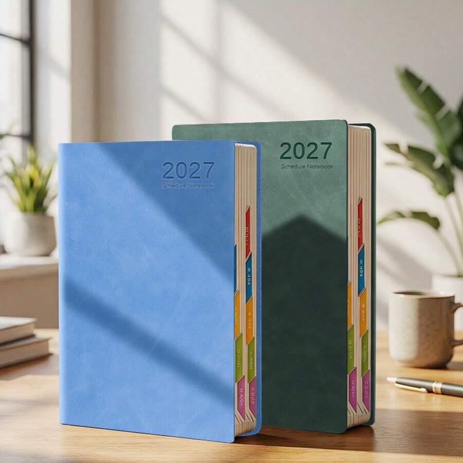 مخطط الانضباط الذاتي 2027، 320 صفحة بغلاف من الجلد الصناعي عالي الجودة، تصميم متعدد الألوان بتخطيط شهري وأسبوعي مزدوج، حجم محمول ومدمج، إدارة الوقت وتتبع الأهداف للبالغين، تحدى نفسك لوازم التعلم - A5 - مشاهدة 1
