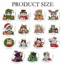 15PC Christmas Cat Diamond Painting Set, Double-Sided Diamond Art Hanging Decor Set With Rope, DIY Home Decor Party Handmade Gift - View 5