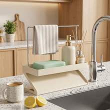 1pc Kitchen Sink Organizer Rack, Dishcloth Drying Rack, Countertop Dish Soap & Brush Storage Rack With 45° Slanted Auto-Drain Tray And Dishcloth/Towel Hanging Bar - Multicolor - View 5