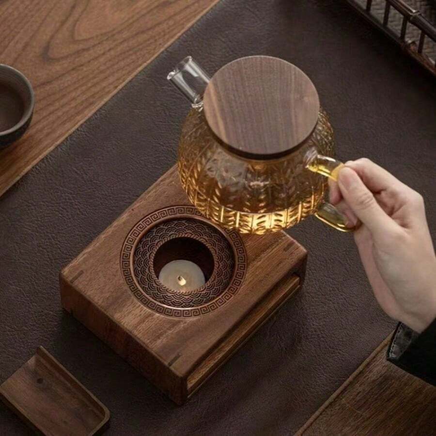 1 buah Dudukan Penghangat Teko Kayu dengan Tempat Lilin/Cahaya Teh - Alas Pemanas Teko Portabel, Aksesori Penghangat Tanpa Listrik, Cocok untuk Menyeduh Teh di Meja, Perlengkapan Penting untuk Kembali ke Sekolah - MultiWarna - View 1