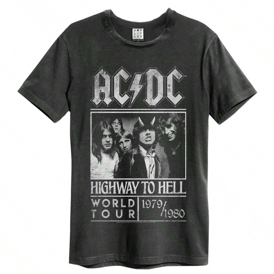 Amplified Mens AC/DC Highway To Hell Poster Mens T-Shirt - Charcoal - View 1