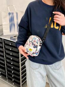 女款蝴蝶印花斜跨包 迷你尼龍單肩包 輕便休閒日常旅行手機收納包 - 彩色 - 查看 4