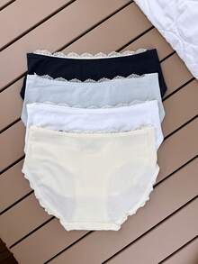 4pcs/Set French Sweet Lace Bow Frill Trim Women's Triangle Panties - Multicolor - View 10