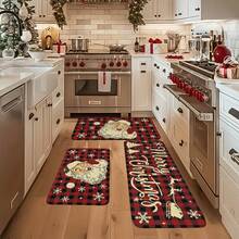 1/2/3pcs Christmas Theme Kitchen Rug, Flannel Kitchen Mat, Comfortable Soft Absorbent Non-Slip Machine Washable With Anti-Slip Backing, Multi-Functional Home Mat For Doorway, Living Room, Bedroom, Kitchen, Dining Room, Bathroom, Laundry Room, Patio, Entryway, Christmas Holiday Decor - Multicolor - View 5