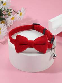 1pc Suede Bowknot Pet Collar With Bell, Adjustable Velvet Neck Strap For Cats - Multicolor - View 6
