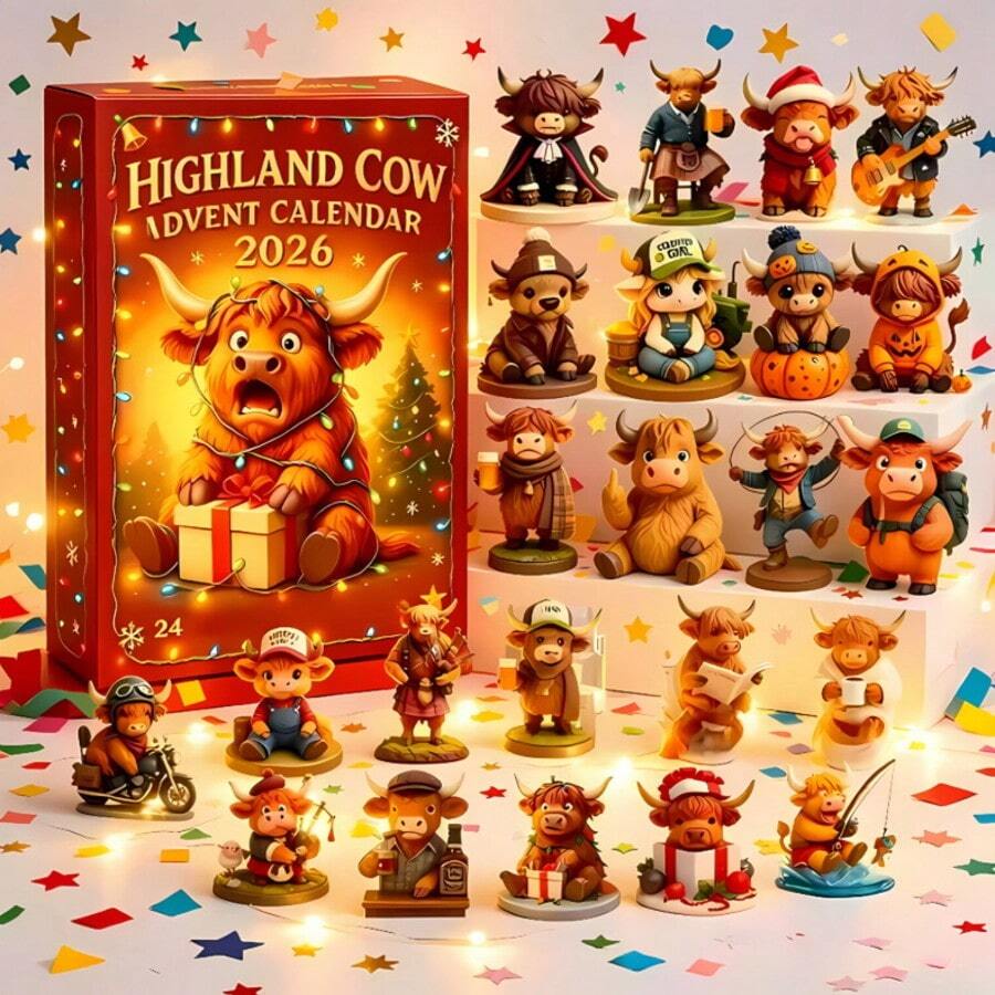 Highland Cow Advent Calendar 2026 3D Handmade Highla, New Year Gift, Birthday Gift, Christmas Gift, Halloween Gift, Perfect Gift, Gift