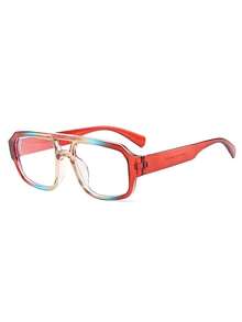 1 Pair Women's Large Frame Double Bridge Macaron Color Fashion Non-Prescription Glasses - Red and Blue Tea - View 4