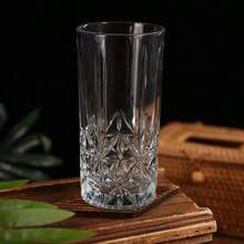 6-Piece Minimalist Transparent Glass Water Cup Set, Suitable For Home Use, Coffee Cups, Juice Cups, Whiskey Cups, Straight-Sided Textured Beverage Cups, Multiple Sizes Available, Party Table Cups. - DM336-1 (370ml) - View 3