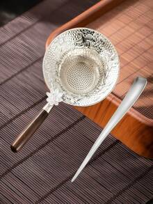 2pcs 304 Stainless Steel Tea Strainer And Tea Spoon Set, Suitable For Teapot, Tea Spoon, Coffee Cup Tea Filter, Fine Mesh Prevents Dripping, Floral Edge Design Easy To Clean, Universal Fit - Multicolor - View 7