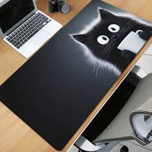 1 pièce Tapis de bureau de jeu - Avec un design mignon de chat noir, une couture surpiquée et un fond antidérapant, ce tapis de clavier rectangulaire est parfait pour les dortoirs de rentrée scolaire, l'école et l'e-sport. Un cadeau idéal pour Noël et Halloween. - Tapis de souris - Voir 2