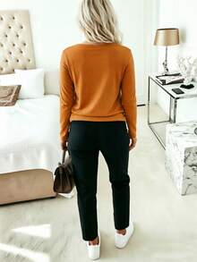 Casual Halloween Print Long Sleeve T-Shirt And Pants 2 Pieces Set - Orange - View 2