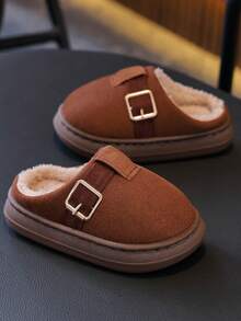 Children's Soft Sole Slippers, Suitable For Boys/Girls Autumn/Winter Wear, Simple Casual Indoor Slippers, Warm - Brown - View 4