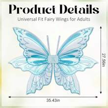 Adult & Fairy Wings Set, Includes Flower Crown, Fairy Hair Accessories With Sequins, Magic Wand And Elf Ears Organza Butterfly Wings Halloween - A - View 6