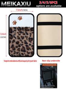 MEIKAXIU 3/4/5/6PCS Car Accessories Set, Artificial Leopard Print Plush Car Steering Wheel Cover Without Inner Ring, Matching Handbrake Cover, Gear Shift Cover, Shoulder Guard, Armrest Box Pad, Car Decoration Items For Women - Leopard Print Plush Set With Ears - View 6
