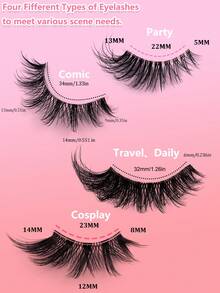 20 Pairs Value Pack Full Strip False Eyelashes, Different Styles, Lightweight Transparent Thin Stem 3D Realistic Eyelashes, Fox Eye Cat Eye Makeup Effect Reusable False Eyelashes, Suitable For Party, Daily Wear, Cat Eye Style False Eyelashes, Fox Style False Eyelashes, Dramatic Eyelashes, Eyelashes, False Eyelashes - Black - View 2