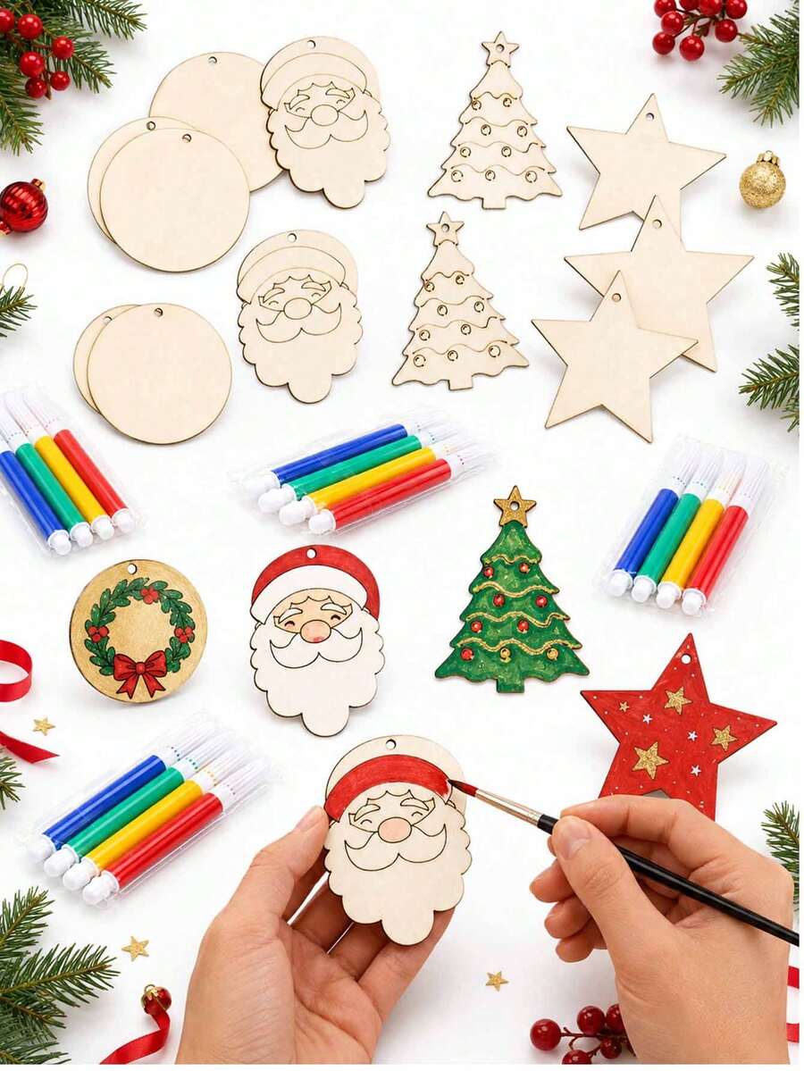 12-Piece Set / Christmas-Themed Blank Model Ornaments, 4 Styles For Winter Parties, Perfect For Christmas Parties And Christmas Tree Decorations