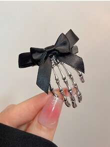 2PCS/1PC Bow Skeleton Ghost Hand Claw Hair Clip Headpiece Vintage Alligator Hair Clip Back Of Head - Multicolor - View 4