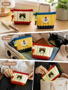 1pc Cute Cartoon Mini Cosmetic Bag, Small Zipper Pouch & Coin Purse With Beaded Charm For Lipstick, Cards, Coins & Earbuds - Multicolor - View 6