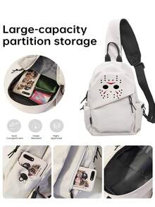 Myco Ghost Pattern Lightweight Business Casual Small Crossbody Bag, Casual Letter Pattern, Suitable For Teen Girls, Women, College Students, - Multicolor - View 5