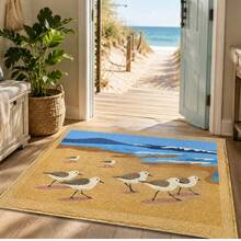 1pc Beach Water Bird Pattern Printed Faux Cashmere Kitchen Mat, Absorbent Kitchen Rug, Kitchen Carpet, Long Runner Mat, Sink Front Mat, Suitable For Kitchen, Bathroom, Entryway, Hallway, Laundry Room And Home Decor - Multicolor - View 2