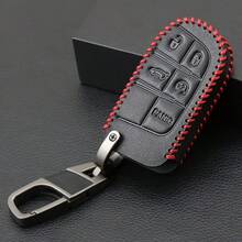 بطانية مفتاح السيارة ل- Grand Cherokee و Chrysler و Fiat 500X و Dodge Durango - حافظة مفتاح السيارة من جلد PU مع 5 أزرار - مقاس واحد - مشاهدة 3