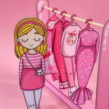Pink Girls Dress-Up Wardrobe Quiet Book DIY Handmade Set, Doll Outfit Change Role Play Game, Princess Housekeeping Educational Craft Toy, Birthday Holiday Gift - Multicolor - View 2