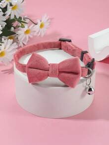 1pc Suede Bowknot Pet Collar With Bell, Adjustable Velvet Neck Strap For Cats - Multicolor - View 4