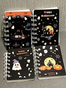 A7 Halloween Spiral Notebook, Ins Style High-Quality Memo Pad, Aesthetic Student Girl Small Thick Homework Notebook, 4pcs/Pack - 4 Sets - View 6