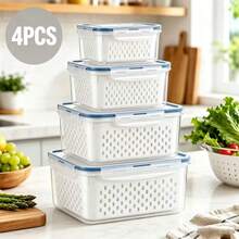 6pcs/Set (2 Lids, 2 Boxes, 2 Strainer Baskets) Square Food Storage Containers, PP Material Reusable Fridge Organizer Boxes, Suitable For Scallion, Parsley, Cilantro, Garlic, Noodles, Eggs - View 4