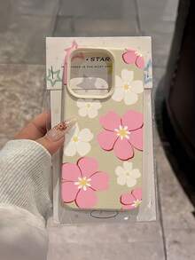 1件 白色雙色粉色櫻花極簡風個性化 TPU 防摔全包手機殼，適用於 Apple 18 17 16 15 14 13 12 11 Pro Max Air 及系列 - 彩色 - 查看 2