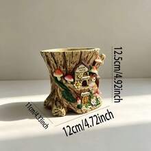 1PC Tree Stump Squirrel Resin Planter, Fairy Tale Style 3D Embossed Craft, Vivid And Cute Design. Suitable For Planting Succulents, Desktop Balcony Garden Decoration Ornament. - Squirrel Flower Pot - View 2