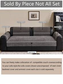 1pc All Season Chenille Sofa Cushion Cover, Modern Minimalist Non-Slip Protective Sofa Seat Cover, Machine Washable Warm Colorfast Home Decor Pet Friendly Protector, Suitable For Bedroom, Office, Living Room, L-Shaped Sofa And 1234 Seats - Light Grey - View 7
