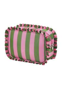 Cute Ruffle Striped Makeup Bag, Large Capacity Zippered Cosmetic Storage Bag, Colorful Striped Toiletries Organizer, Portable Travel Makeup Organizer - Multicolor - View 16