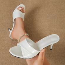 Fashion Pleated High Heel Sandals For Women, French Style Open Toe Stiletto Mule Slippers, Minimalist Elegant Outdoor Party Commute High Heel Sandals - White - View 11