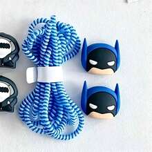 Warner Bros 1 Set Batman Charging Cable Data Cable Protector, Compatible With 20W Charger, Party Favor, Suitable For Daily And Office Use, Includes Large And Small Heads, Silicone Cable Tie And 1.4m Coiled Cable, Great Gift For Birthday And Holiday - Multicolor - View 4