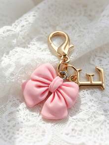 1pc 2-In-1 26 Letters + Pink Bow Lobster Clasp, Exquisite Cute Pink Bow Keychain/A-Z 26 Letters Keychain/Suitable For Bags, Wallets And Other Decorative Accessories, Ideal Holiday Gift Accessory - Multicolor - View 12