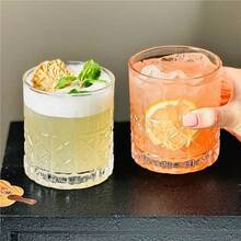 6-Piece Minimalist Transparent Glass Water Cup Set, Suitable For Home Use, Coffee Cups, Juice Cups, Whiskey Cups, Straight-Sided Textured Beverage Cups, Multiple Sizes Available, Party Table Cups. - DM331-5 (285ml) - View 2