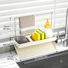 1pc Kitchen Sink Organizer Rack, Dishcloth Drying Rack, Countertop Dish Soap & Brush Storage Rack With 45° Slanted Auto-Drain Tray And Dishcloth/Towel Hanging Bar - Multicolor - View 15