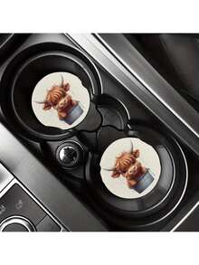 2pcs Cow Print Absorbent Car Cup Holder Coasters - Women's Car Interior Accessories, Suitable For Car And Home Desktop Cup Mats - A - View 6