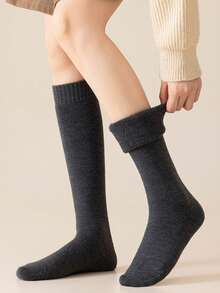 chuanwa(2) 1 Pair Women's Fashion Autumn/Winter Solid Color Thickened Warm Elastic Slim Fit Mid-Calf Socks - Multicolor - View 13