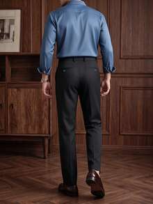 1 buah Celana Panjang Pria Kasual Bisnis Semi-Formal Pinggang Elastis Desain Saku Koin Minimalis untuk Semua Musim Semi/Gugur - Hitam - View 2
