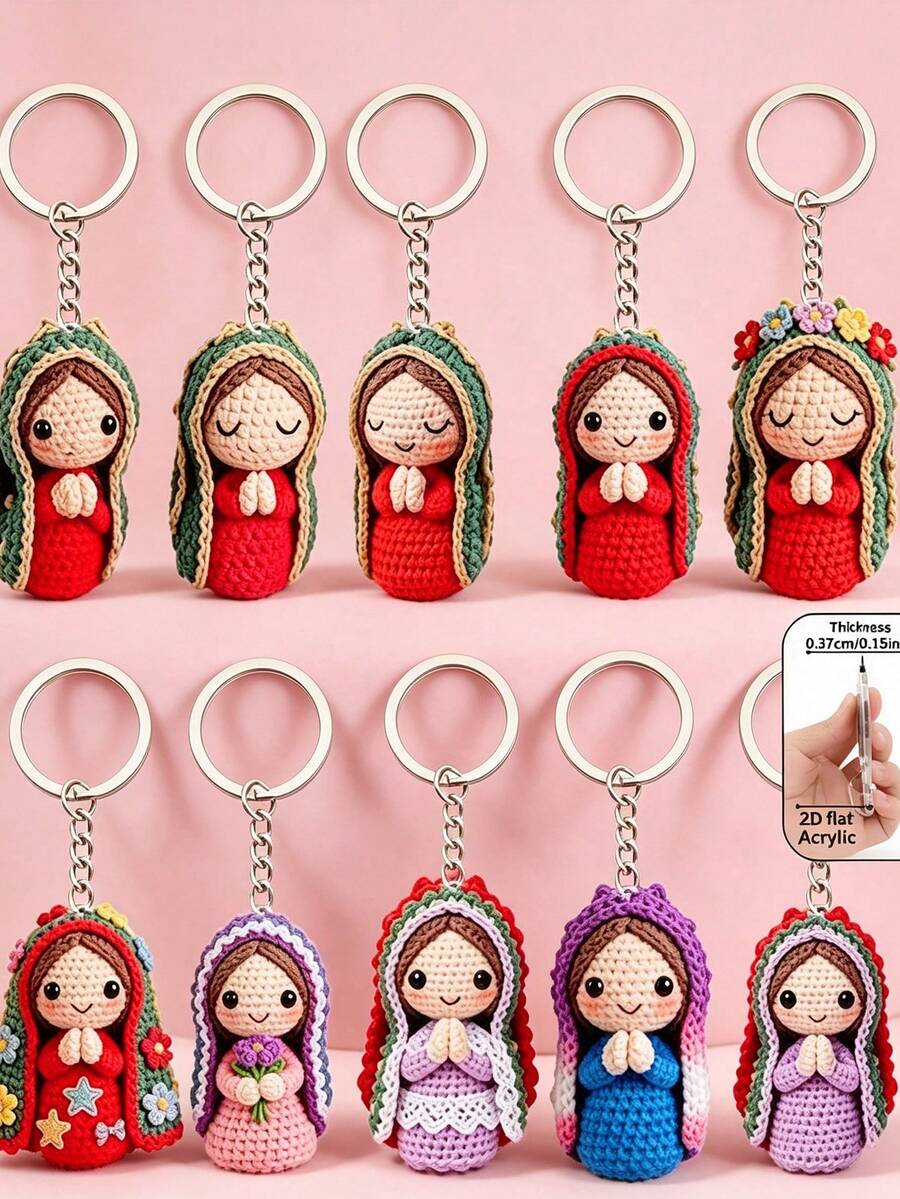 10pcs 2D Acrylic Virgin Mary Keychain Set, Unisex Backpack Pendant & Car Keychain, Couple Commemorative Charm, Blessing & Grace Believer Gift, Suitable For Daily Use, Holidays, Religious Commemoration, Ramadan, Party, Baptism, Wedding And Church Events - Multicolor - View 1
