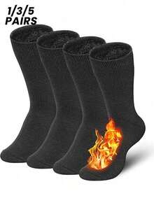 1/3/5 Pairs Mid-Calf Socks, Warm Lining, Couple Style, One Size, Black Color, Excellent Warmth - Terry Socks - View 1