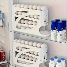 Auto Rolling Egg Dispenser Rack, Sliding Egg Storage Holder, Space Saving Refrigerator Egg Organizer For Fresh Eggs Storage - White - View 5