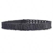 1pc Men's Denim Embossed Washed Double Buckle Belt, Popular Style - Black - View 4