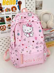 Sanrio Hello Kitty Pink All-Over Print Oxford Fabric Student Backpack, Cute Cartoon Character Large Capacity School Bag, Japanese Style Multi-Pocket Lightweight Daypack, Suitable For Students Travel And Daily Campus Use - A - View 8