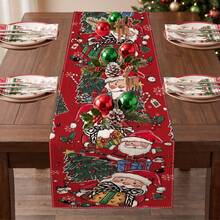 1pc Christmas Tree Santa Claus Snowflake Print Table Runner, Suitable For Holiday, Party, Birthday, Dinner, Restaurant Table Decor, Christmas Home Decoration - Multicolor - View 5