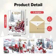 A Set Of Elegant Red And White Christmas Greeting Cards, Including 6 Cards And 6 Envelopes, Perfect For Spreading Holiday Cheer And A Perfect Winter Gift For Your Loved Ones - 6 Greeting Cards + 6 Envelopes - View 3